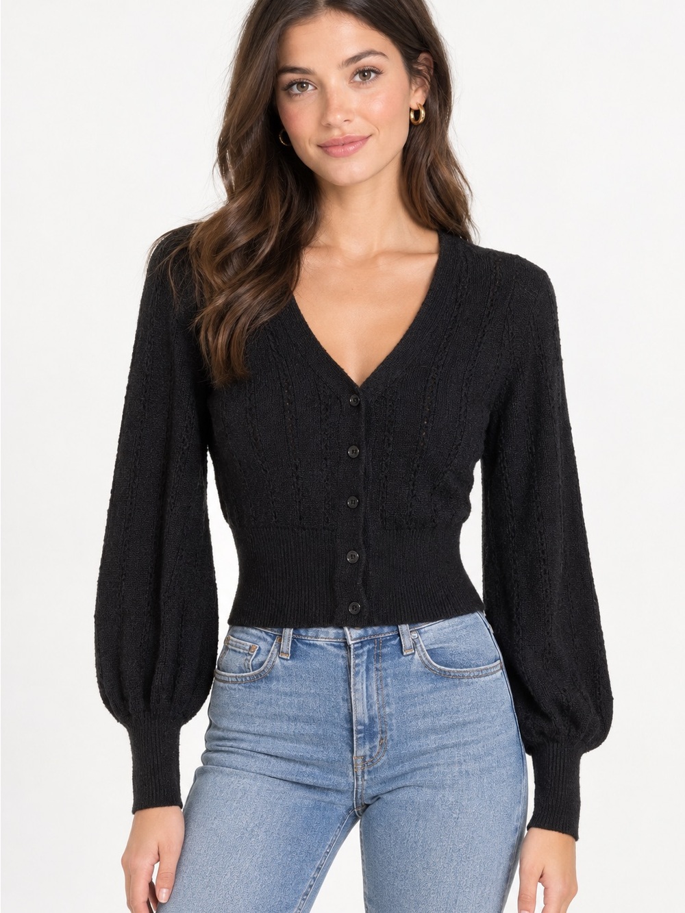 Abercrombie Black Cable Knit Cardigan Sweater Button Front XS